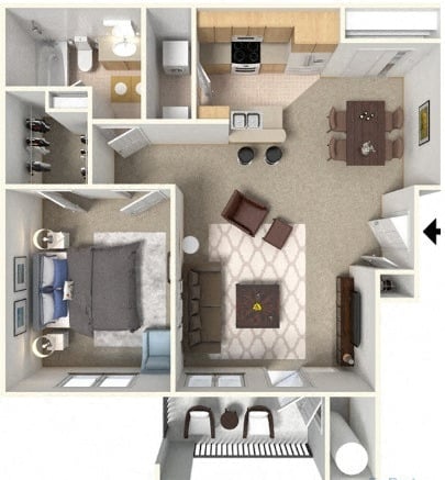 1 BEDROOM 1 BATH floor plan